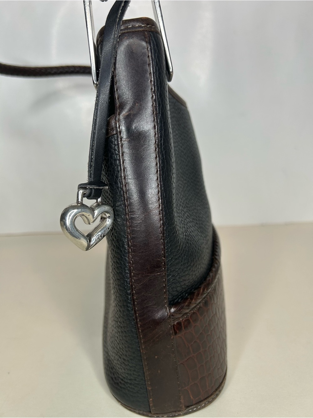 Brighton Gina Black and Brown Two-Tone Leather Hobo Shoulder Bag - Picture 9 of 14